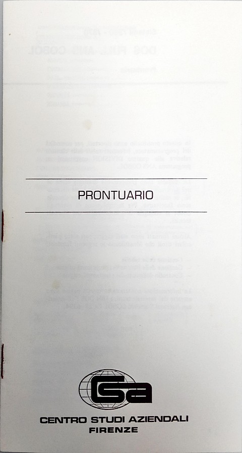Manuale di 18 pagine Prontuario Cobol sistemi 360 e 370 IBM