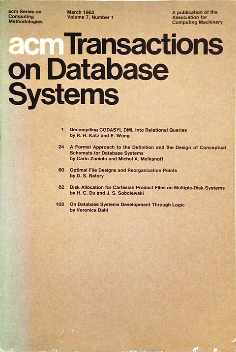 acm Transactions on Database Systems 03.1982