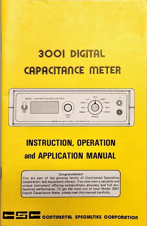 Manuale di 39 pagine csc 3001 digital capacirance meter